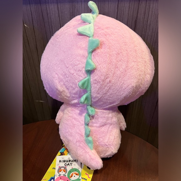 14” Kigurumi Cat in Pink Dinosaur Costume Plush - Picture 2 of 3